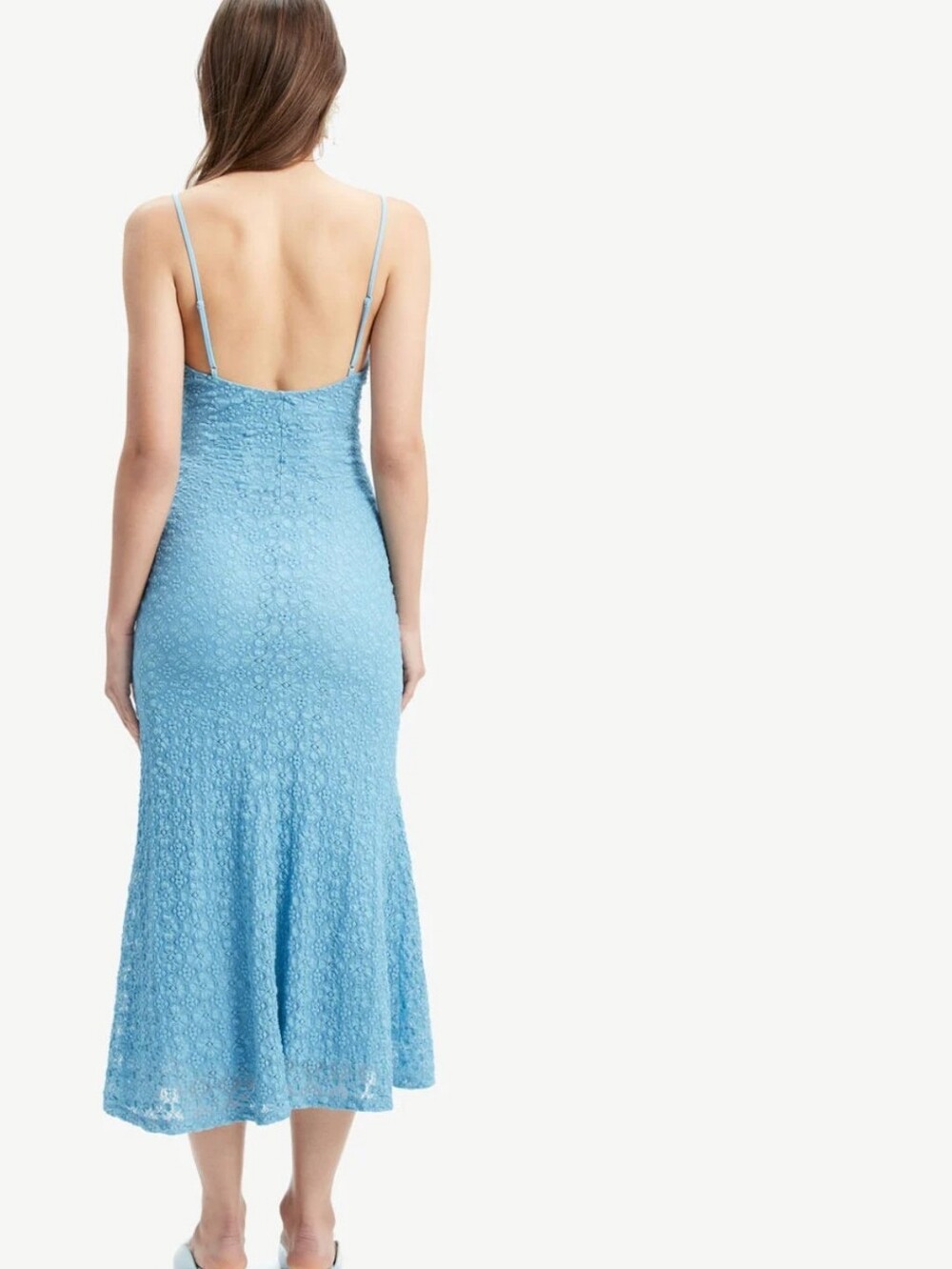 Bardot Blue Lace Slip Dress XXL Midi Spaghetti Strap Delicate Floral Party NWT - Picture 2 of 11